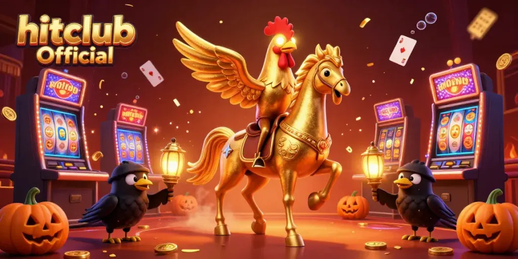 Experience excitement at hitclub Official casino with golden rooster and spooky companions in dynamic scene.