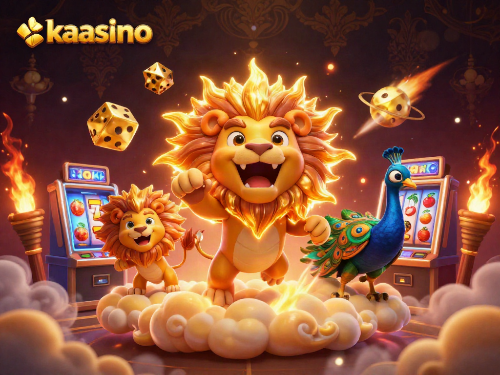Kaasino players enjoy an exciting slot game experience featuring golden lion, dice, and colorful elements.