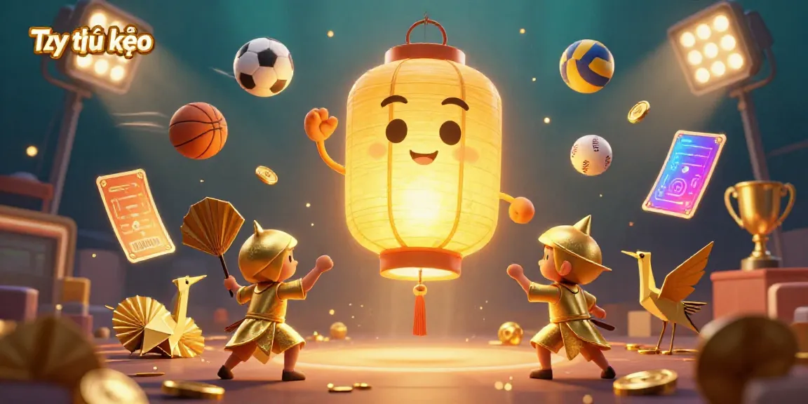Tỷ lệ kèo highlights the dynamic sports betting scene with glowing symbols and vibrant elements.